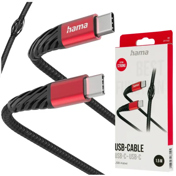 Mocny Kabel USB-C/USB-C Hama Extreme ładowanie/data 1,5 m czarny wzmacniany