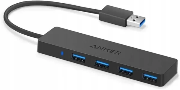 Ultracienki 4-portowy koncentrator danych Anker USB 3.0, 5 Gb/s, Czarny