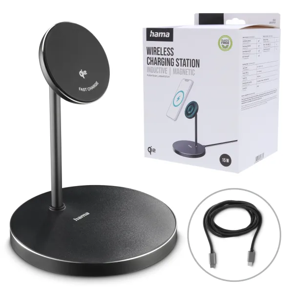 HAMA ŁADOWARKA INDUKCYJNA STAND Qi2 FAST CHARGE 15W, CZARNA