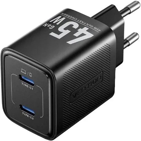 Ładowarka Vention 45W GaN PD 2x USB-C BLACK