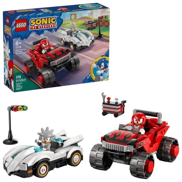 Klocki LEGO Sonic the Hedgehog 77118 - Silver w samochodzie kontra Knuckles w monster trucku