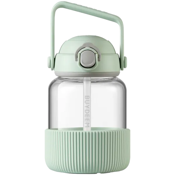 BUYDEEM Szklany bidon ze słomką 800 ml, DG78, Cozy Greenish