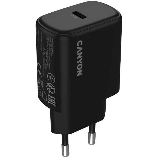 CANYON Ładowarka sieciowa OnCharge 200 20W 1xPD EU Czarna
