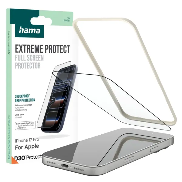 HAMA SZKŁO OCHRONNE DO IPHONE 17 PRO Z RAMKĄ MONTAŻOWĄ SZYBKA SZKIEŁKO D30