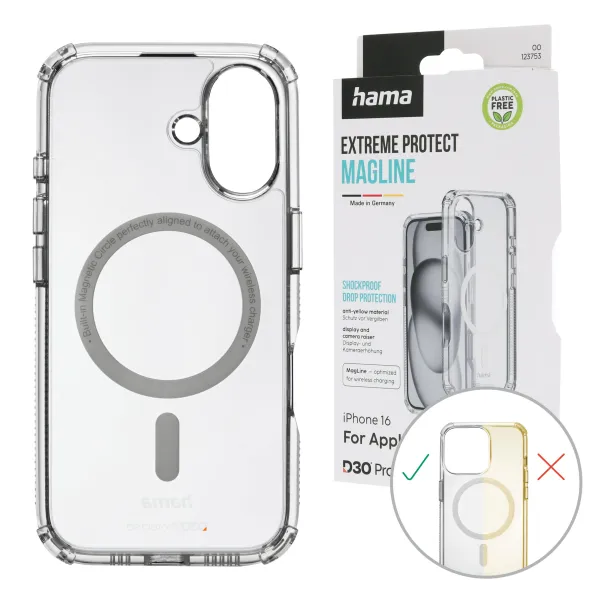 Etui na telefon Hama Extreme Protect Magcase D3O dla iPhone 16, przezroczyste