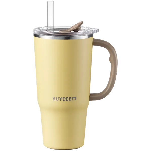 BUYDEEM Kubek termiczny ze słomką 700 ml, DS57, Mellow Yellow
