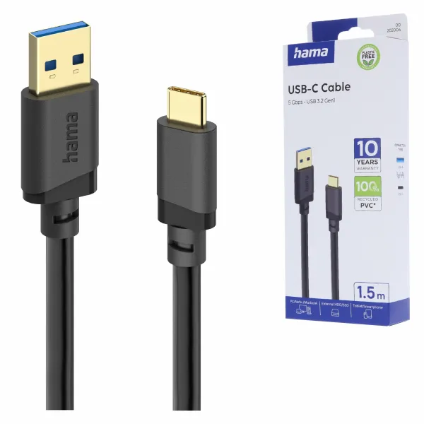 Hama kabel USB A na USBC 5 Gbps 1.5m szybki transfer danych ładowanie