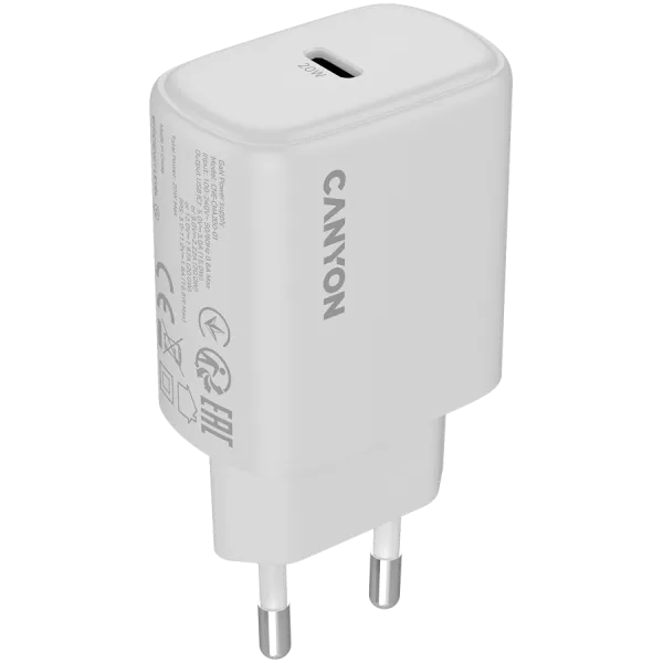 CANYON Ładowarka sieciowa OnCharge 200 20W 1xPD EU Biała