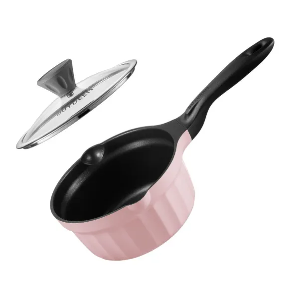 BUYDEEM Emaliowany rondel ze szklaną pokrywą 1,8L, CP141,kolor Piglet Pink