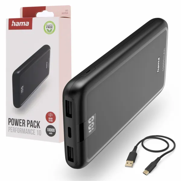 Powerbank Hama Performance 10 10000 mAh 1x USB-C, 2x USB-A wyświetlacz LED