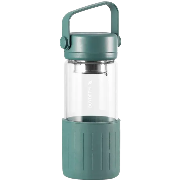 BUYDEEM Szklana butelka z zaparzaczem 300ml, DG42, Cozy Greenish