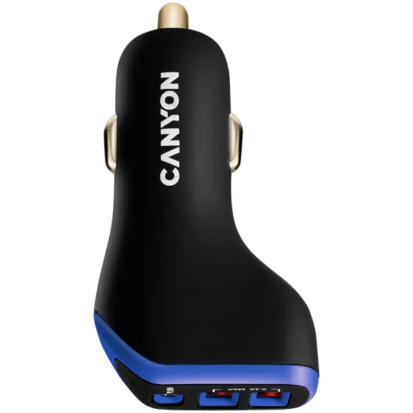 CANYON Ładowarka samochodowa C-08 PD 18W USB-C 2USB-A Czarno - Fioletowa