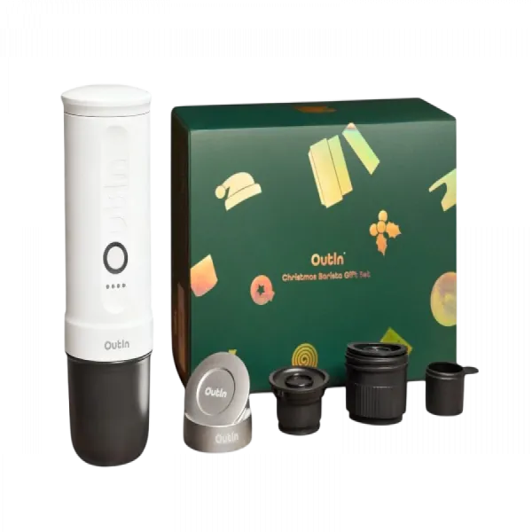 Outin Nano Xmas pack, Espresso Machine Bundle with Basket Plus, model OTEM-01, color Pearl White