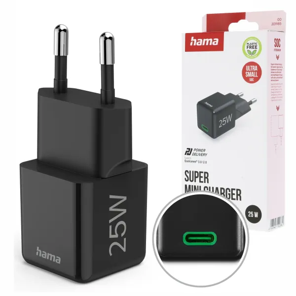 Hama Ładowarka sieciowa SuperMini 25W PD QC USB-C do smartfonu telefonu