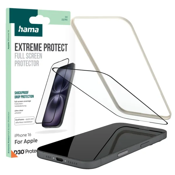 Szkło ochronne Hama Extreme D30 do iPhone 16 ramka montażowa w zestawie