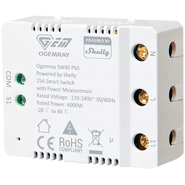 SHELLY Ogemray Smart Relay 25A Czujnik pomiaru Energii 25A