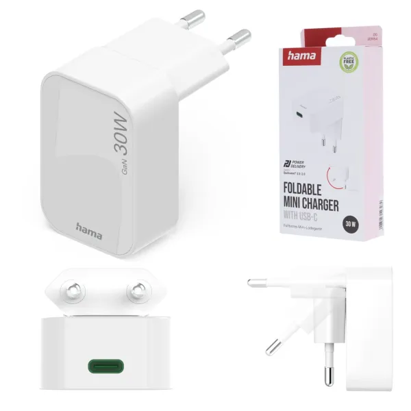 HAMA UNIWERSALNA ŁADOWARKA SKŁADANA KOSTKA DO TELEFONU GaN 30W USB C