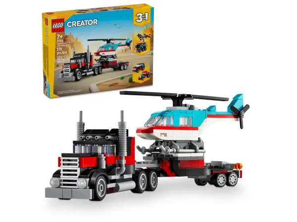 Klocki LEGO Creator 3w1 31146 - Ciężarówka z platformą i helikopterem