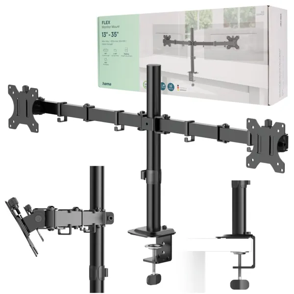 Hama Uchwyt do monitora 2 ramiona 13–35 cali czarny VESA 75x75 100x100
