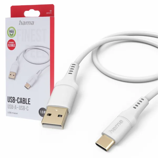 Kabel USB-A - USB typ C Quick Charge Hama Flexible 1.5 m silikon biały