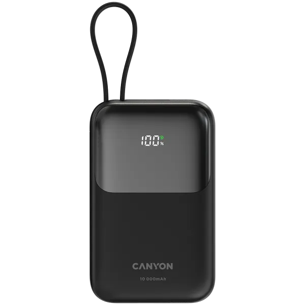 CANYON Powerbank OnPower 101 z kablem 10000 mAh PD22.5W Czarny