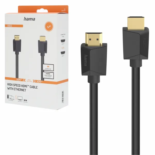 Hama KABEL HDMI 2.0B 4K, 5M ARC pozłacane wtyki podwójne ekranowanie