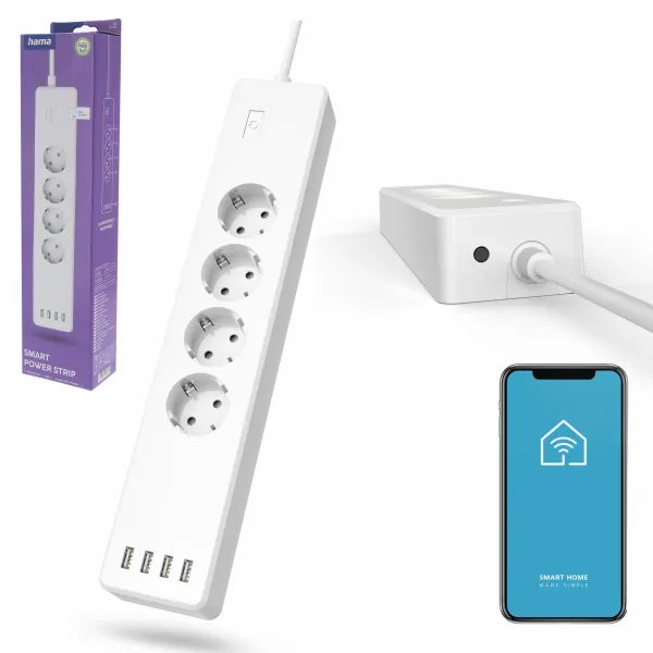 Inteligentny przedłużacz Hama Wi-Fi 4 gniazda z osobnym włącznikiem 4x USB