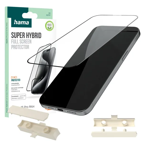 Szkło ochronne hybrydowe iPhone 15 Pro Max Hama Hybrid z ramką montażową