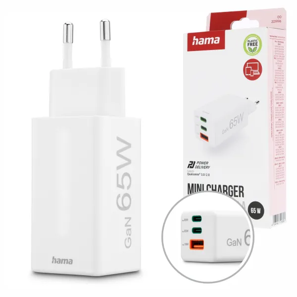 Ładowarka Sieciowa Hama 65W Szybkie Ładowanie 3 Gniazda 2X Usb-C 1X Usb-A