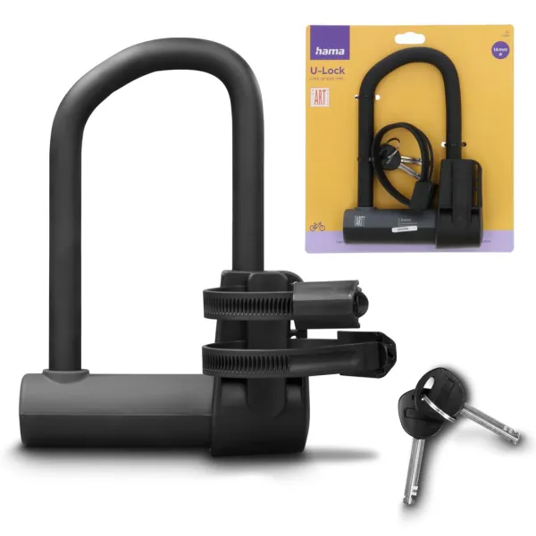 Zapięcie rowerowe U-Lock Hama z uchwytami czarne zabezpieczenie mocne klucz