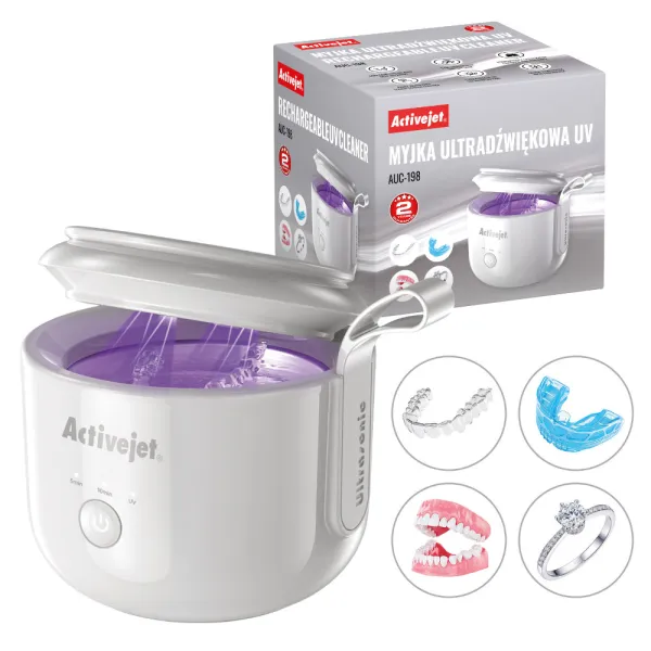 Activejet Myjka ultradźwiękowa UV AUC-198 Biała
