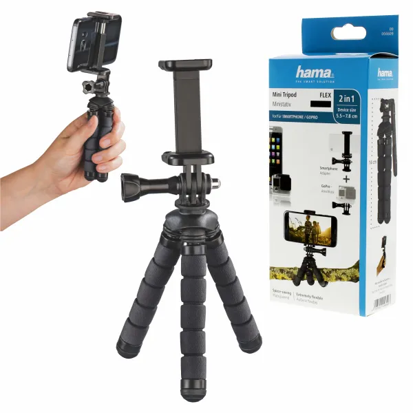 Hama statyw na smartfon elastyczny kompaktowy tripod 2w1 giętki selfiestick