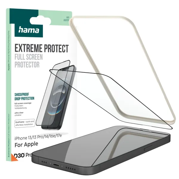 Szkło ochronne iPhone 13/13 Pro/14/16e Hama Extreme z ramką montażową