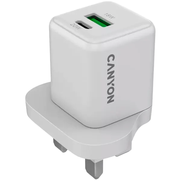 CANYON Ładowarka sieciowa CU20AC GaN 20W 1xPD 1xQC UK Biała