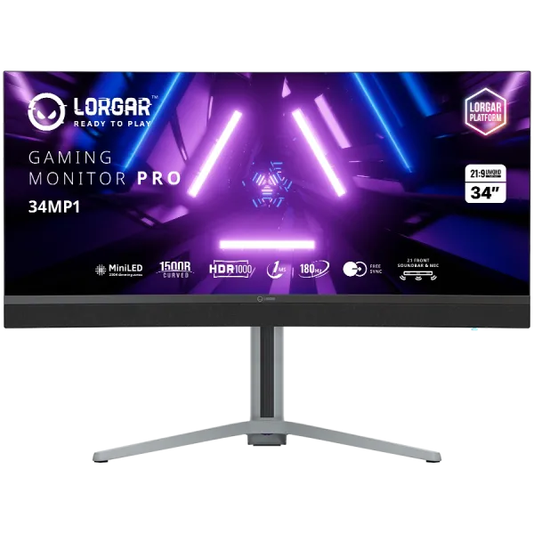 LORGAR Monitor Gamingowy UWQHD Mini LED 34″ Zakrzywiony, Czarno Szary
