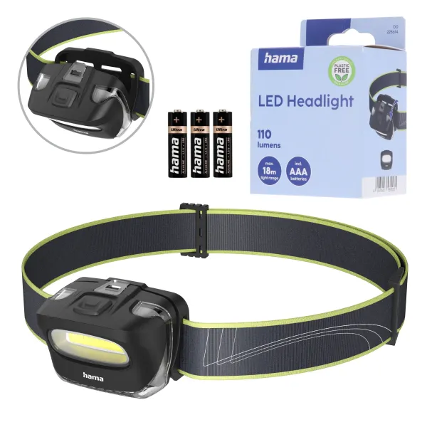 HAMA LATARKA CZOŁOWA LED HL100 110lm 2 TRYBY ŚWIECENIA IP20 LEKKA