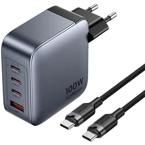 Ładowarka Vention 100W 1xUSB-A 3xUSB-C   kabel
