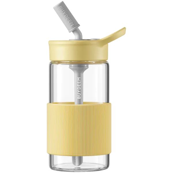 BUYDEEM Szklana butelka ze słomką 500 ml, CD1017, Mellow Yellow