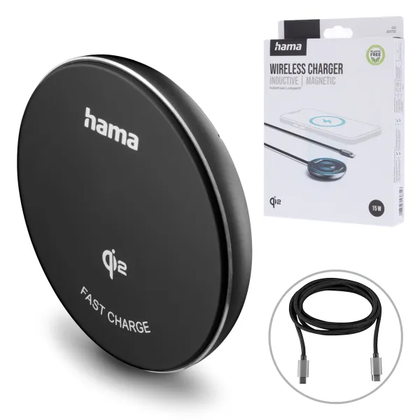 Ładowarka indukcyjna Hama magnetyczna Qi2 Fast Charge 15 W czarna MagSafe