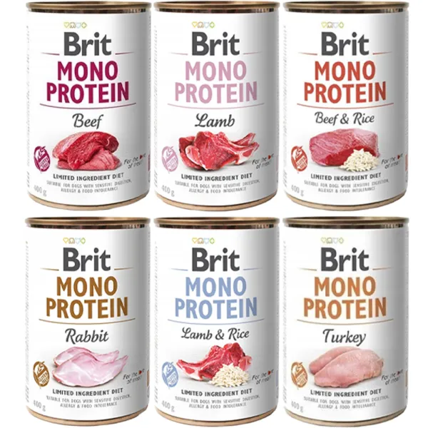 Mokra karma Brit MONO PROTEIN MIX 6 smaków 6x400g