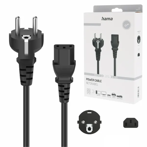 Hama KABEL zasilający do komputera monitora drukarki skanera IEC 3PIN 1,5m