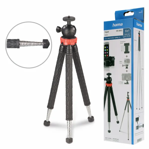 Hama lekki statyw foto tripod do telefonu aparatu gopro głowica kulowa 1/4"