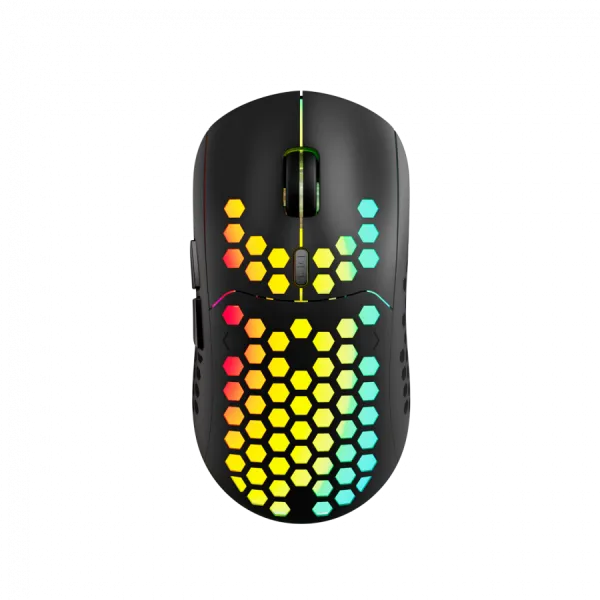 Canyon 7keys Gaming 2.4G wireless mouse, KA8 sensor, DPI up to 1600, rubber coating on panel, Huano 1million switch, 45cm PVC cable, ABS material. 400mAh battery, size: 125.8*63.7*41mm, weight: 95g, Black