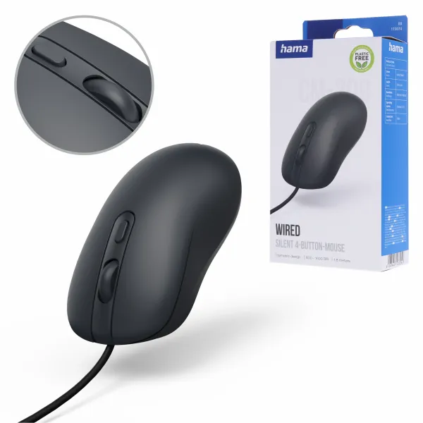 Hama mysz myszka przewodowa CM-200 ciche przyciski 2000 DPI kabel 1,8m