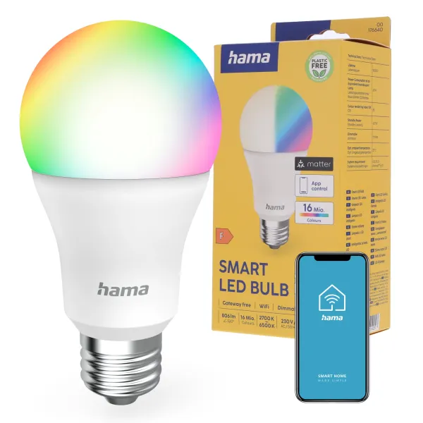 Inteligenta Żarówka LED E27 RGBW Hama WiFi Smart Matter Aplikacja Regulacja