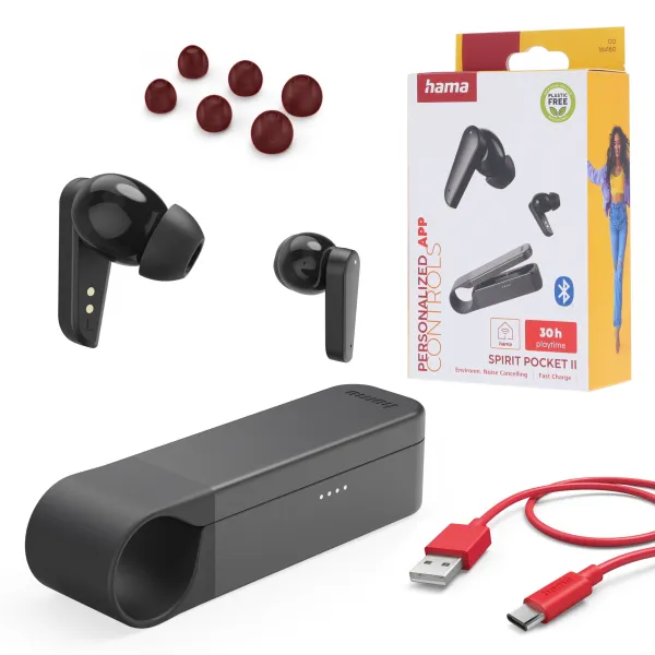 Hama Słuchawki dokanałowe true wireless Spirit pocket II czarne ENC