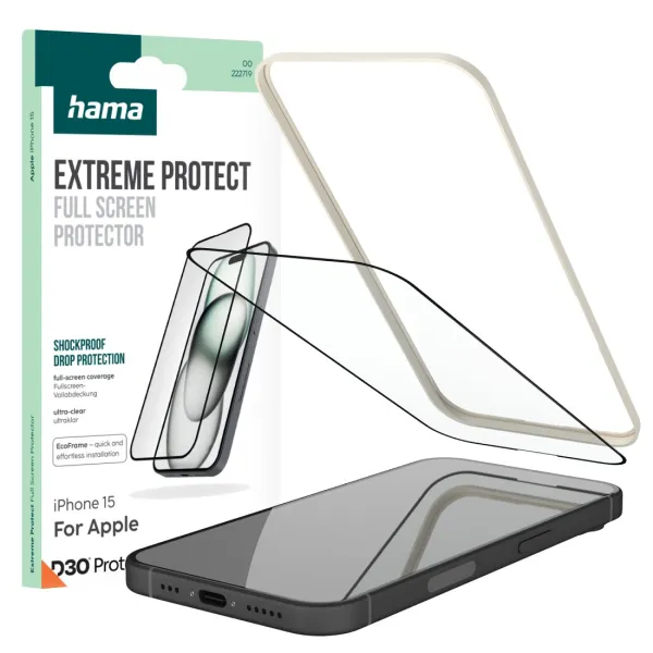 Szkło ochronne Hama Extreme Protect do Apple iPhone 15 z ramką montażową