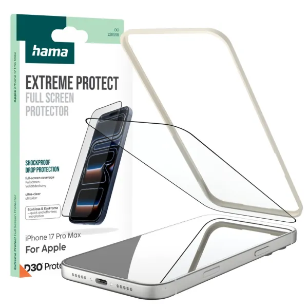 HAMA SZKŁO OCHRONNE DO IPHONE 17 PRO MAX Z RAMKĄ MONTAŻOWĄ SZKIEŁKO D30