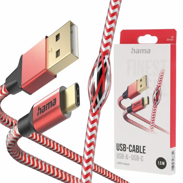 Mocny kabel USB-C - USB-A Hama data Reflected 1.5 m czerwony