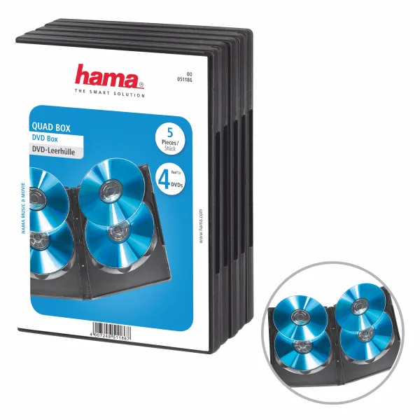 HAMA PUDEŁKO DVD NA 4 PŁYTY 5-PAK CZARNE